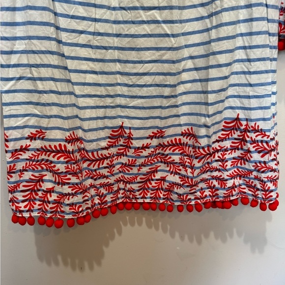 Boden Esmerelda Blue White Stripe Red Pom Pom Beach Kaftan Swim Cover-up Sz 8 - Picture 4 of 7